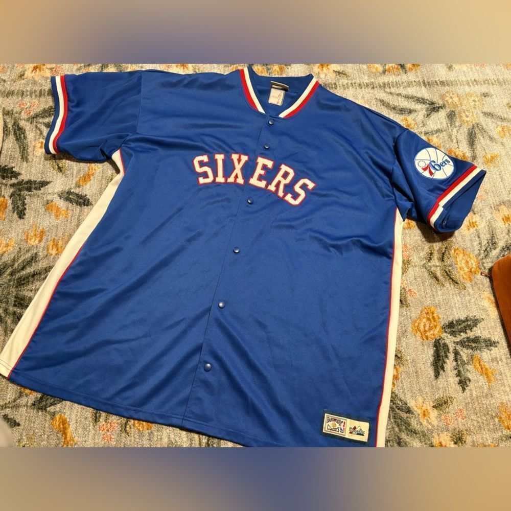 Philadelphia 76ers NBA Basketball Warmup Button Up Jersey Shirt Size Mens XL